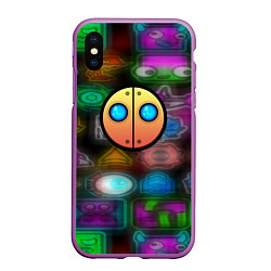 Чехол iPhone XS Max матовый Geometry dash stiker, цвет: 3D-фиолетовый