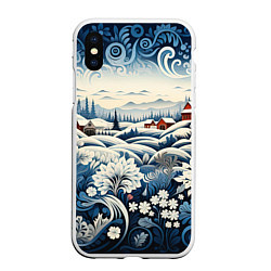 Чехол iPhone XS Max матовый Зимний лес новогодний узор, цвет: 3D-белый