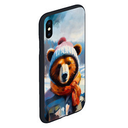 Чехол iPhone XS Max матовый Бурый медведь в зимней одежде, цвет: 3D-черный — фото 2