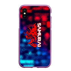 Чехол iPhone XS Max матовый Все логотипы игр samurai, цвет: 3D-фиолетовый