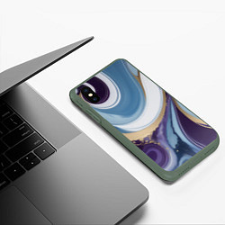 Чехол iPhone XS Max матовый Абстрактный волнистый узор фиолетовый с голубым, цвет: 3D-темно-зеленый — фото 2