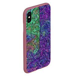 Чехол iPhone XS Max матовый Вьющийся узор фиолетовый и зелёный, цвет: 3D-малиновый — фото 2