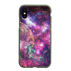 Чехол iPhone XS Max матовый Пурпурные космические туманности со звездами, цвет: 3D-темно-зеленый