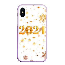 Чехол iPhone XS Max матовый Новый 2024 год - золотой, цвет: 3D-сиреневый