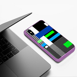 Чехол iPhone XS Max матовый Геометрический узор сине -зеленый в стиле пэчворк, цвет: 3D-фиолетовый — фото 2