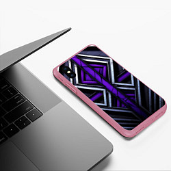 Чехол iPhone XS Max матовый Фиолетовые вставки на черном фоне, цвет: 3D-малиновый — фото 2