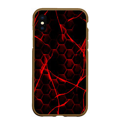 Чехол iPhone XS Max матовый Красные узоры шестиугольник, цвет: 3D-коричневый