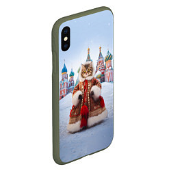 Чехол iPhone XS Max матовый Новогодняя кошечка в пальто, цвет: 3D-темно-зеленый — фото 2