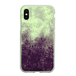Чехол iPhone XS Max матовый Абстракция - фиолетовые пятна на зеленом фоне, цвет: 3D-салатовый