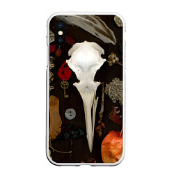 Чехол iPhone XS Max матовый Череп и физалис over, цвет: 3D-белый
