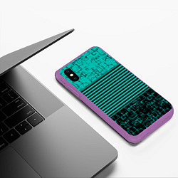 Чехол iPhone XS Max матовый Темно бирюзовый полосатый узор, цвет: 3D-фиолетовый — фото 2