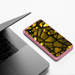 Чехол iPhone XS Max матовый Золотые хромированные осколки, цвет: 3D-малиновый — фото 2