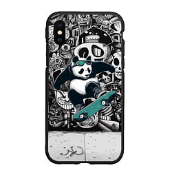 Чехол iPhone XS Max матовый Скейтбордист панда на фоне граффити, цвет: 3D-черный