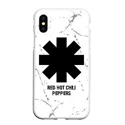 Чехол iPhone XS Max матовый Red Hot Chili Peppers glitch на светлом фоне, цвет: 3D-белый