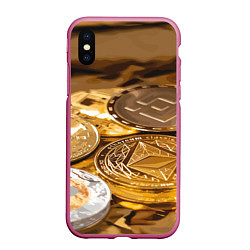 Чехол iPhone XS Max матовый Виртуальные монеты, цвет: 3D-малиновый