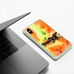 Чехол iPhone XS Max матовый Машина на оранжево зеленом фоне акварель, цвет: 3D-салатовый — фото 2