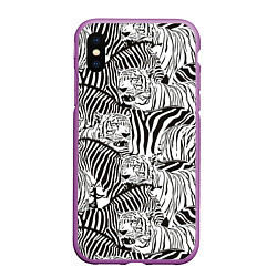 Чехол iPhone XS Max матовый Зебры и тигры, цвет: 3D-фиолетовый