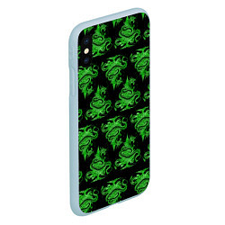 Чехол iPhone XS Max матовый Паттерн елка и дракон, цвет: 3D-голубой — фото 2