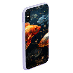 Чехол iPhone XS Max матовый Рыбки на темном фоне, цвет: 3D-светло-сиреневый — фото 2