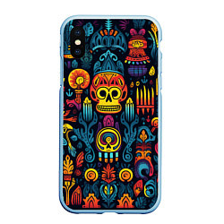 Чехол iPhone XS Max матовый Паттерн в мексиканском фолк-стиле, цвет: 3D-голубой