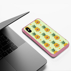 Чехол iPhone XS Max матовый Ананас и ромб, цвет: 3D-малиновый — фото 2