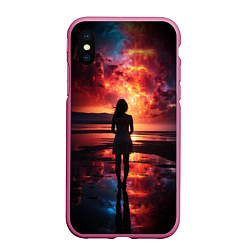 Чехол iPhone XS Max матовый Девушка на закате - космос, цвет: 3D-малиновый