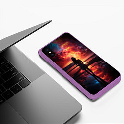 Чехол iPhone XS Max матовый Девушка на закате - космос, цвет: 3D-фиолетовый — фото 2