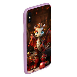 Чехол iPhone XS Max матовый Дракон с новогодними шариками, цвет: 3D-сиреневый — фото 2