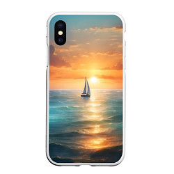Чехол iPhone XS Max матовый Яхта на закате солнца, цвет: 3D-белый
