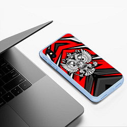 Чехол iPhone XS Max матовый Россия - красная геометрия, цвет: 3D-голубой — фото 2