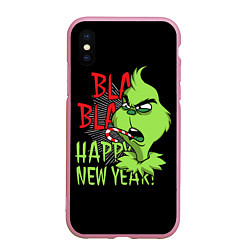 Чехол iPhone XS Max матовый Grinch - happy New Year, цвет: 3D-розовый