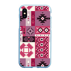 Чехол iPhone XS Max матовый Этническая геометрия в розовой палитре, цвет: 3D-голубой
