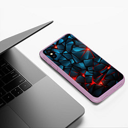 Чехол iPhone XS Max матовый Синие плиты с красным разломом, цвет: 3D-сиреневый — фото 2