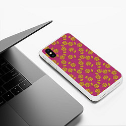 Чехол iPhone XS Max матовый Желтые цветы на розовом - паттерн, цвет: 3D-белый — фото 2