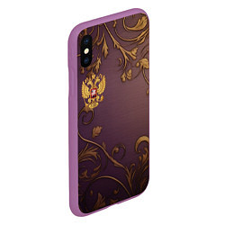 Чехол iPhone XS Max матовый Герб России золотой на фиолетовом фоне, цвет: 3D-фиолетовый — фото 2