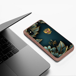 Чехол iPhone XS Max матовый Золотые листья и герб России, цвет: 3D-коричневый — фото 2