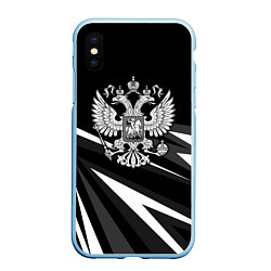 Чехол iPhone XS Max матовый Герб РФ - white and black geometry, цвет: 3D-голубой