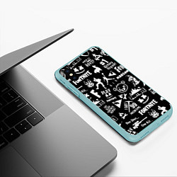 Чехол iPhone XS Max матовый Fortnite alllogo black, цвет: 3D-мятный — фото 2