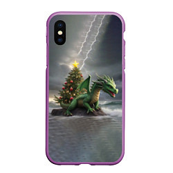 Чехол iPhone XS Max матовый Зеленый дракон, символ 2024 года, цвет: 3D-фиолетовый