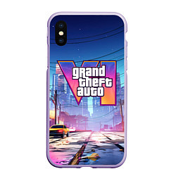 Чехол iPhone XS Max матовый GTA 6 неоновый город, цвет: 3D-светло-сиреневый