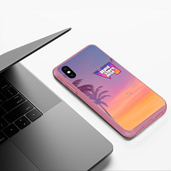 Чехол iPhone XS Max матовый Gta 6 пальмы и птицы, цвет: 3D-малиновый — фото 2