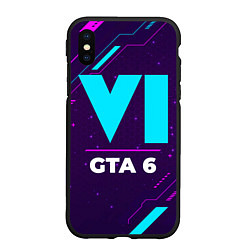 Чехол iPhone XS Max матовый Символ GTA 6 в неоновых цветах на темном фоне, цвет: 3D-черный