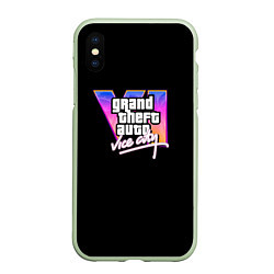 Чехол iPhone XS Max матовый Gta 6 vice city logo, цвет: 3D-салатовый