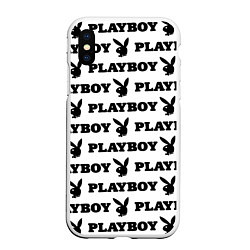 Чехол iPhone XS Max матовый Playboy rabbit, цвет: 3D-белый