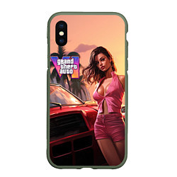 Чехол iPhone XS Max матовый GTA 6 girl vice city, цвет: 3D-темно-зеленый