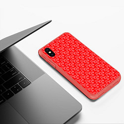 Чехол iPhone XS Max матовый Паттерн маленькие сердечки розовый, цвет: 3D-красный — фото 2