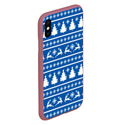 Чехол iPhone XS Max матовый Синий свитер с новогодними оленями, цвет: 3D-малиновый — фото 2