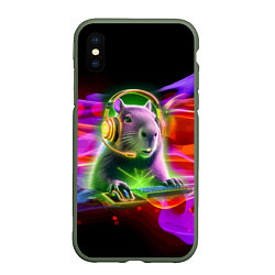 Чехол iPhone XS Max матовый Capybara is an avid gamer, цвет: 3D-темно-зеленый