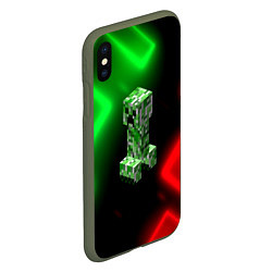 Чехол iPhone XS Max матовый Крипер на неоновом фоне абстракция, цвет: 3D-темно-зеленый — фото 2