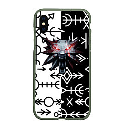 Чехол iPhone XS Max матовый The Witcher символы славянские, цвет: 3D-темно-зеленый